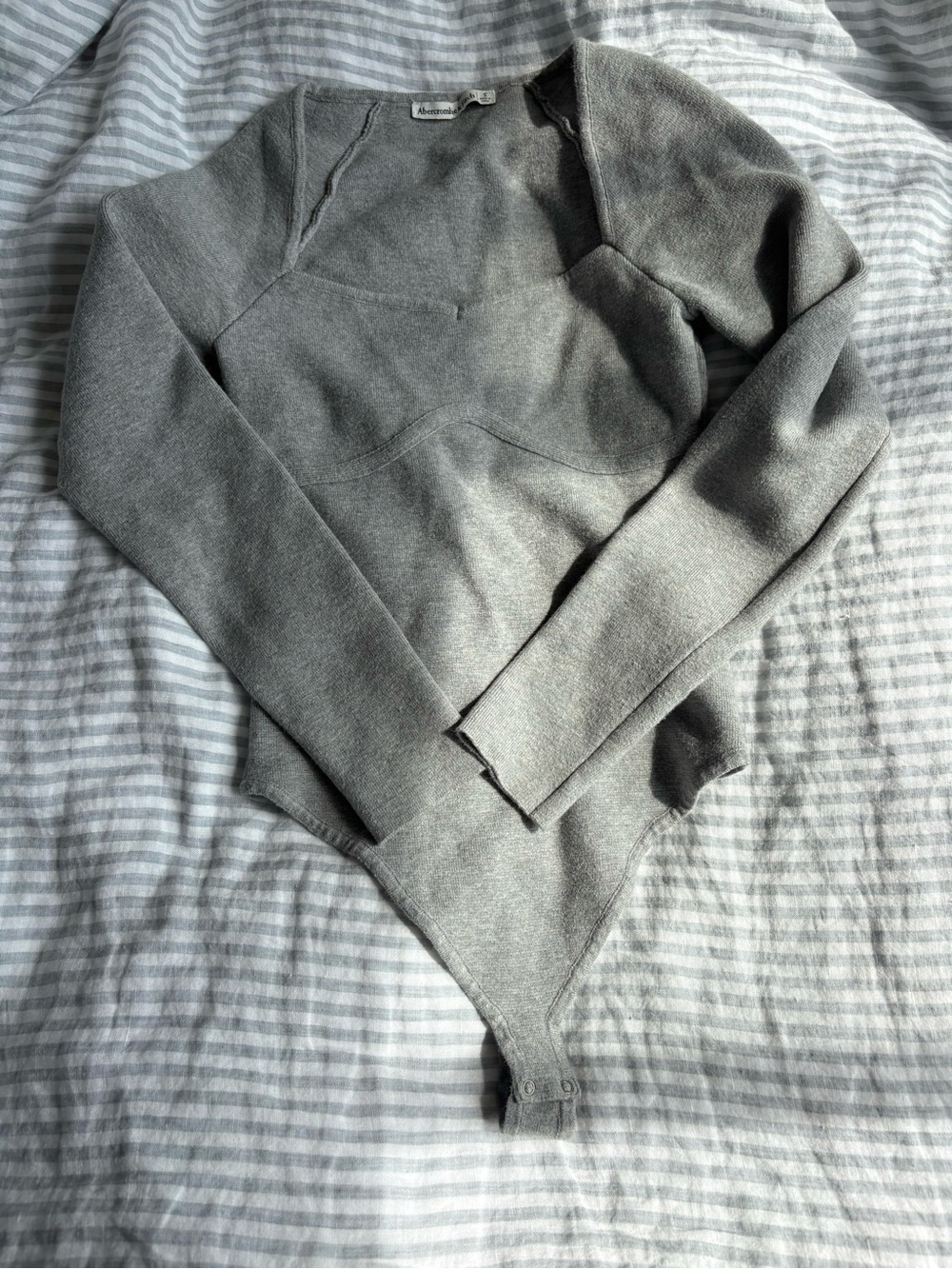 Grey Long-Sleeve Bodysuit Sweater